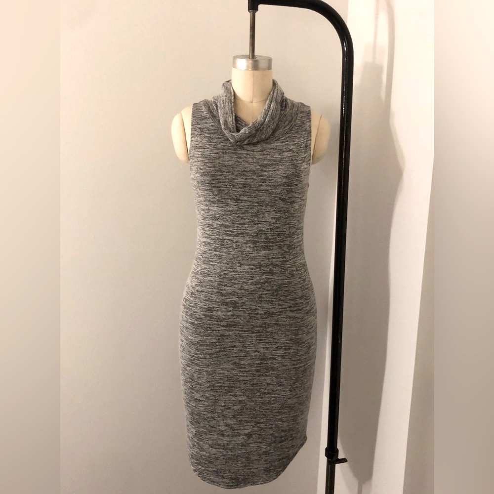 Comfortable gray cowl neck dress.